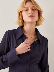 Monsoon Blue Fearne Floral Print Midi Shirt Dress - Image 4 of 5