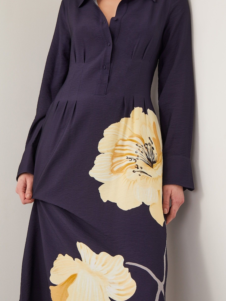 Monsoon Blue Fearne Floral Print Midi Shirt Dress - Image 5 of 5