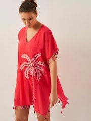 Monsoon Orange Katie Embroidered Tassel 100% Cotton Kaftan - Image 1 of 5