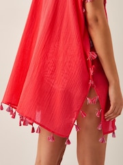 Monsoon Orange Katie Embroidered Tassel 100% Cotton Kaftan - Image 2 of 5