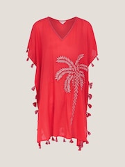 Monsoon Orange Katie Embroidered Tassel 100% Cotton Kaftan - Image 5 of 5