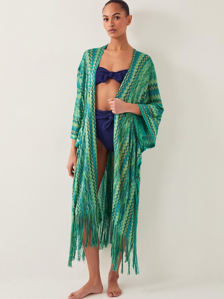 Monsoon Green Nadia Zigzag Stripe Kaftan - Image 1 of 5