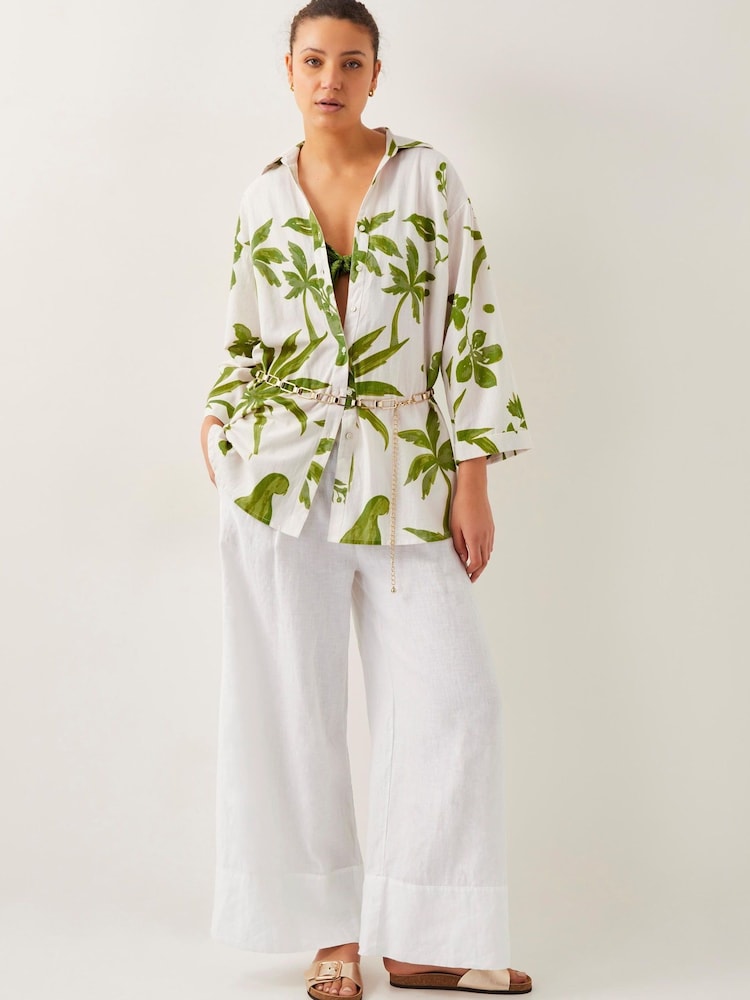 Monsoon Green Isla Palm Print 100% Cotton Shirt - Image 1 of 5