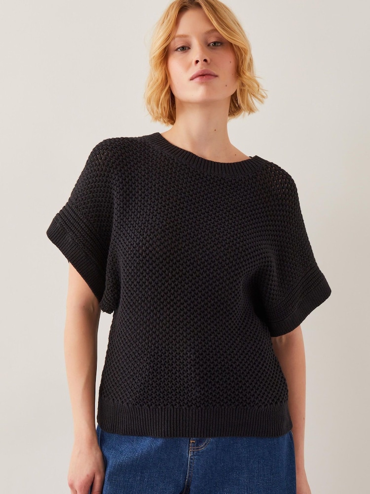 Monsoon Black Sofie Slouchy Short Sleeve Jumper - Image 1 of 4