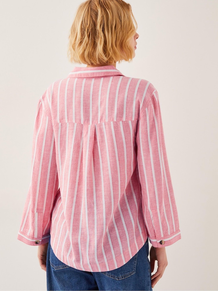 Monsoon Pink Tyra Linen-Blend Stripe Shirt - Image 2 of 4