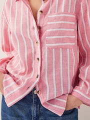 Monsoon Pink Tyra Linen-Blend Stripe Shirt - Image 4 of 4