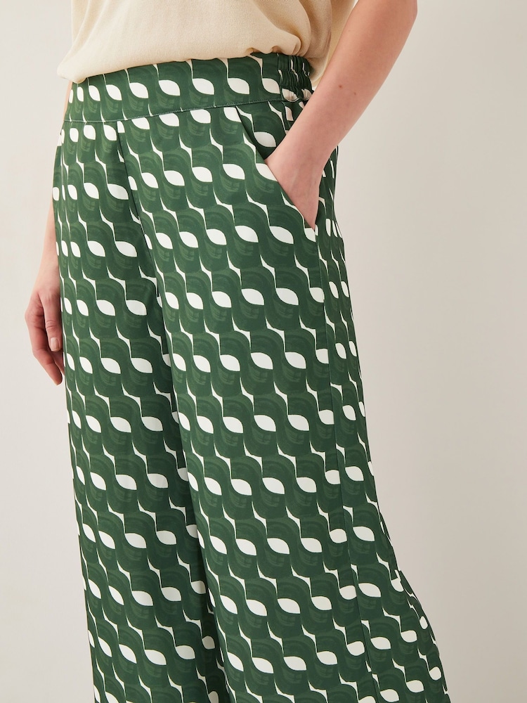 Monsoon Green Maren Geometric Print Wide Leg Trousers - Image 4 of 5
