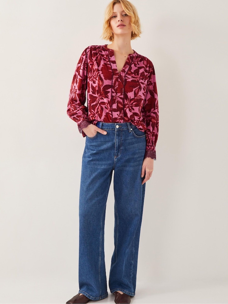 Monsoon Pink Aimee Floral Print Jersey Blouse - Image 1 of 4