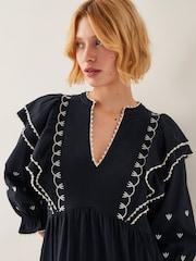 Monsoon Black Freya Frill Jersey 100% Cotton Midi Dress - Image 3 of 4