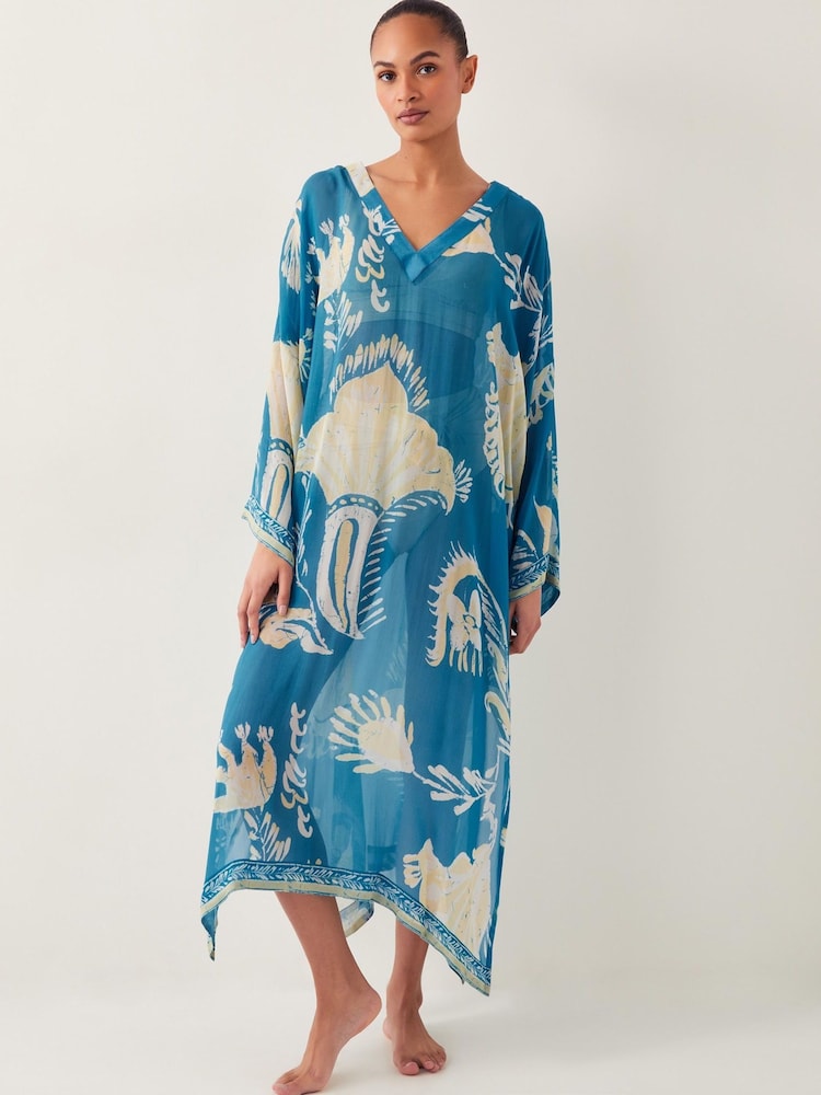 Monsoon Blue Amisha Ornate Print Kaftan - Image 1 of 5