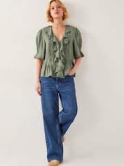 Monsoon Green Celeste Ruffle Top - Image 2 of 4