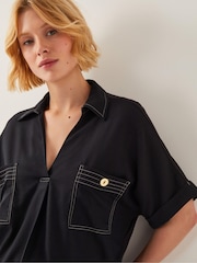 Monsoon Black Feyn Short Sleeve Utility Top - Image 1 of 4