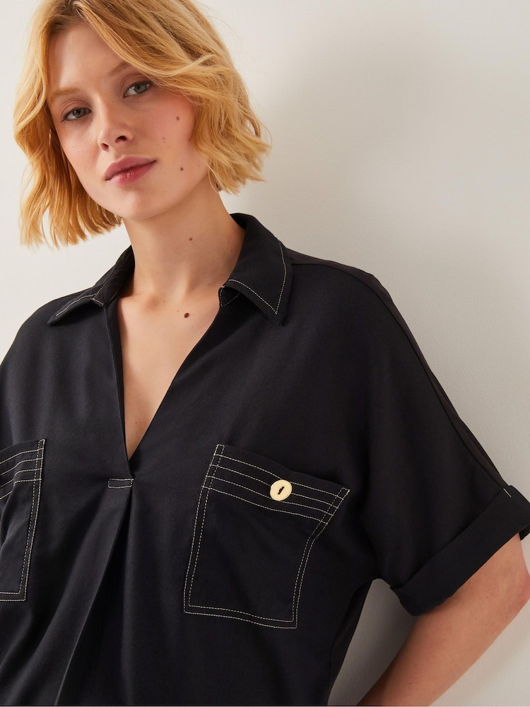 Monsoon Black Feyn Short Sleeve Utility Top - Image 1 of 4