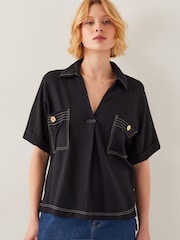 Monsoon Black Feyn Short Sleeve Utility Top - Image 2 of 4