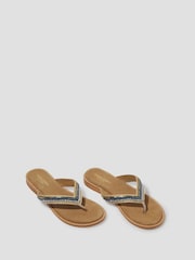 Monsoon Blue Sia Beaded Leather Flip Flop Sandals - Image 1 of 3