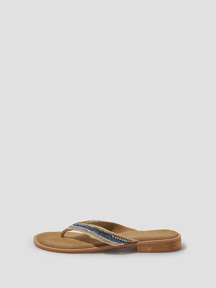 Monsoon Blue Sia Beaded Leather Flip Flop Sandals - Image 2 of 3