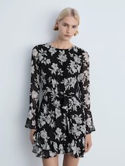 Mango Black Ruffled Floral Print Mini Dress - Image 1 of 7