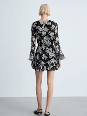 Mango Black Ruffled Floral Print Mini Dress - Image 3 of 7