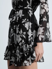 Mango Black Ruffled Floral Print Mini Dress - Image 5 of 7