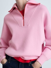 Mango Pink Contrasting Knitted Sweater With Zip - Image 3 of 6