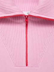 Mango Pink Contrasting Knitted Sweater With Zip - Image 6 of 6