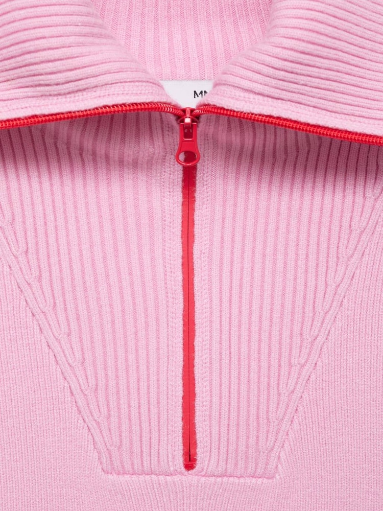 Mango Pink Contrasting Knitted Sweater With Zip - Image 6 of 6