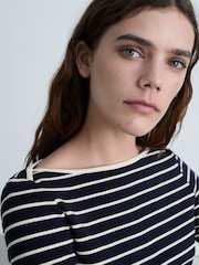 Mango Blue Striped Boat-Neck T-Shirt - Image 4 of 6