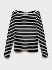 Mango Blue Striped Boat-Neck T-Shirt - Image 5 of 6