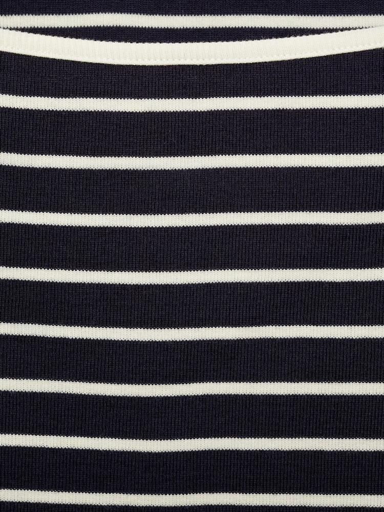 Mango Blue Striped Boat-Neck T-Shirt - Image 6 of 6