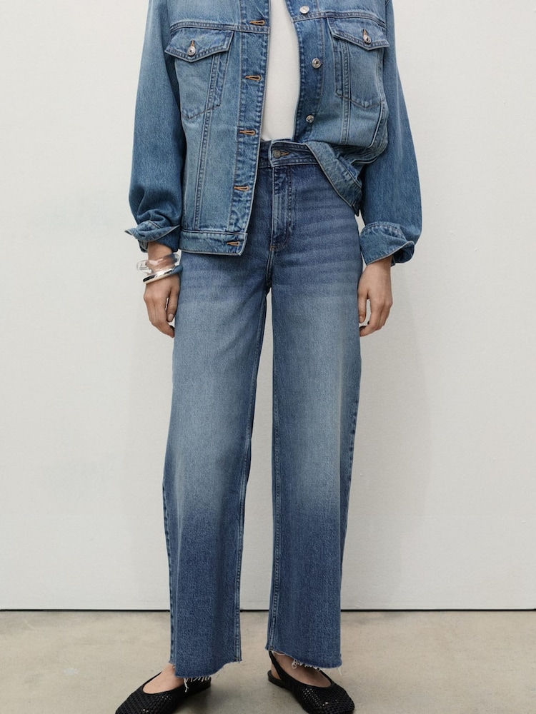 Mango Blue Chrome Catherin Culotte High Waist Jeans - Image 1 of 6