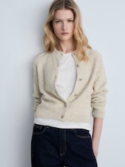 Mango Cream Chunky-Knit Cardigan With Detail Buttons - Image 1 of 6