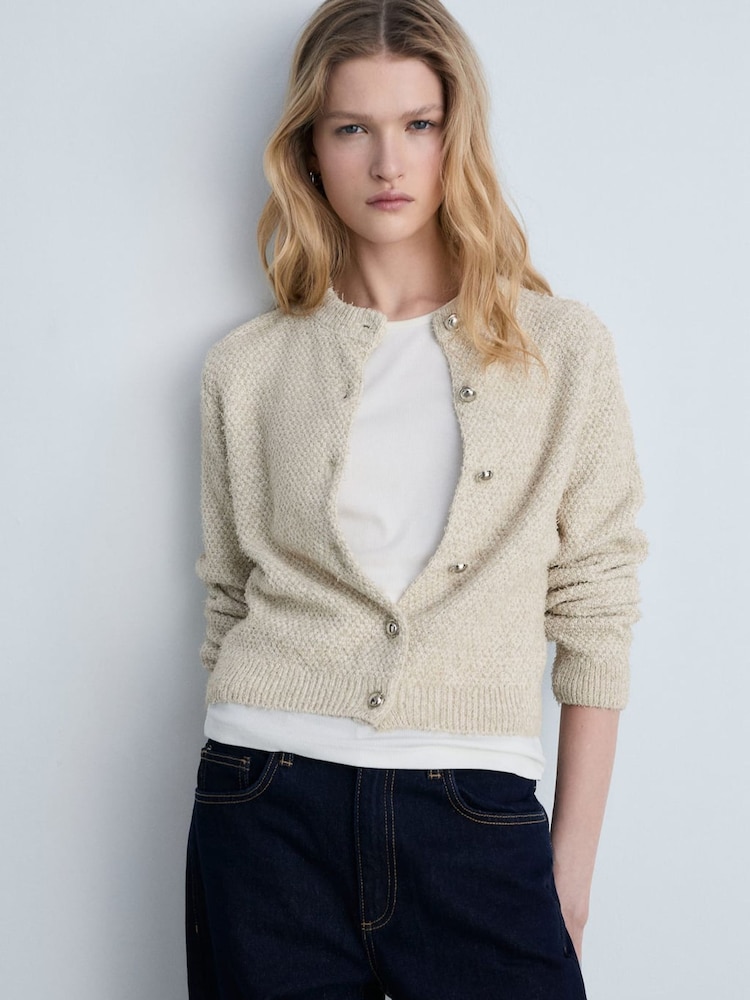 Mango Cream Chunky-Knit Cardigan With Detail Buttons - Image 1 of 6 Mango Cream Chunky-Knit Cardigan With Detail Buttons - Image 1 of 6