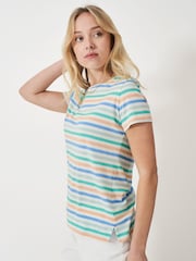 Crew Clothing Company Blue Chrome Breton Striped 100% Cotton T-Shirt - Image 1 of 5