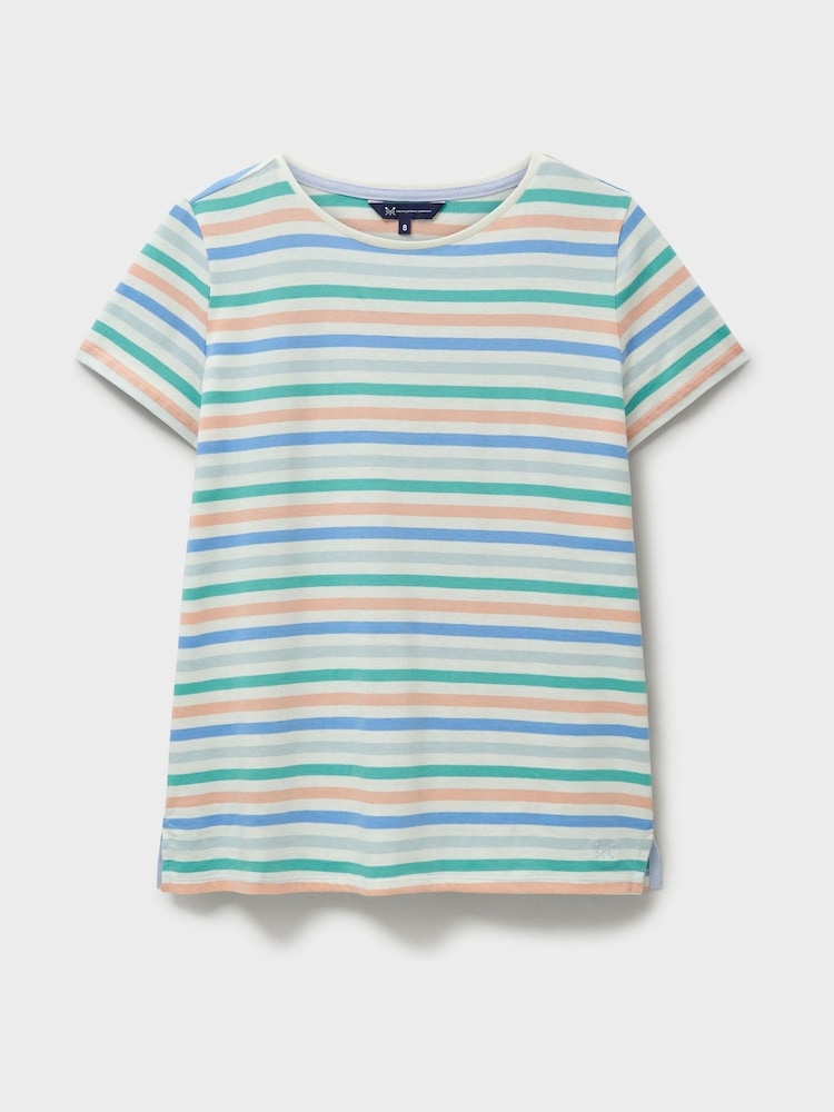 Crew Clothing Company Blue Chrome Breton Striped 100% Cotton T-Shirt - Image 5 of 5
