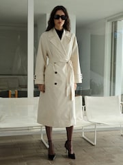Mango Cream Long Oversized Double-Breasted Trench Coat - Image 1 of 6