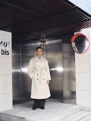 Mango Cream Long Oversized Double-Breasted Trench Coat - Image 3 of 6