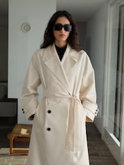 Mango Cream Long Oversized Double-Breasted Trench Coat - Image 4 of 6