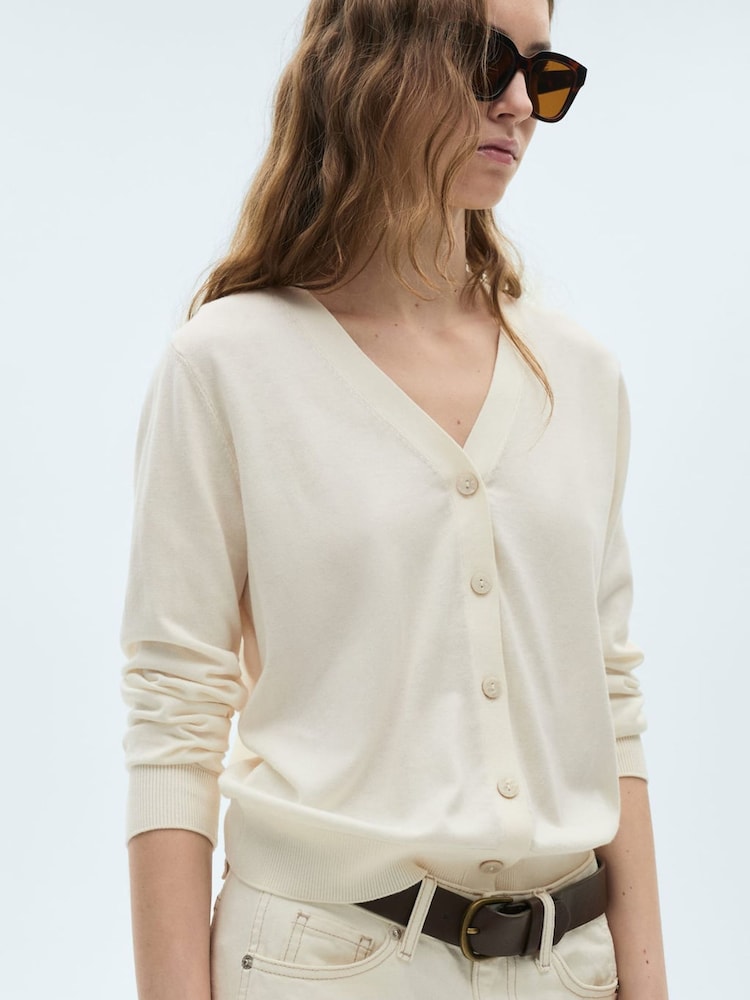 Mango Cream Mulberry Silk Blend Cardigan - Image 1 of 6