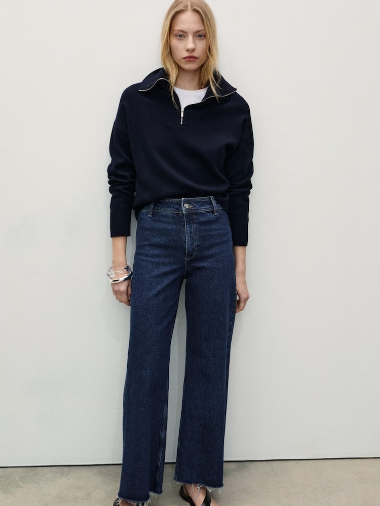 Mango Dark Blue Catherin Culotte High Waist Jeans - Image 1 of 7 Mango Dark Blue Catherin Culotte High Waist Jeans - Image 1 of 7