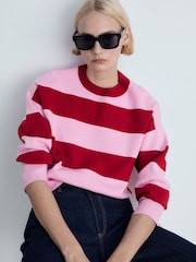 Mango Red Round-Neck Striped Sweater - Image 1 of 7