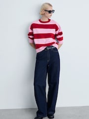 Mango Red Round-Neck Striped Sweater - Image 2 of 7