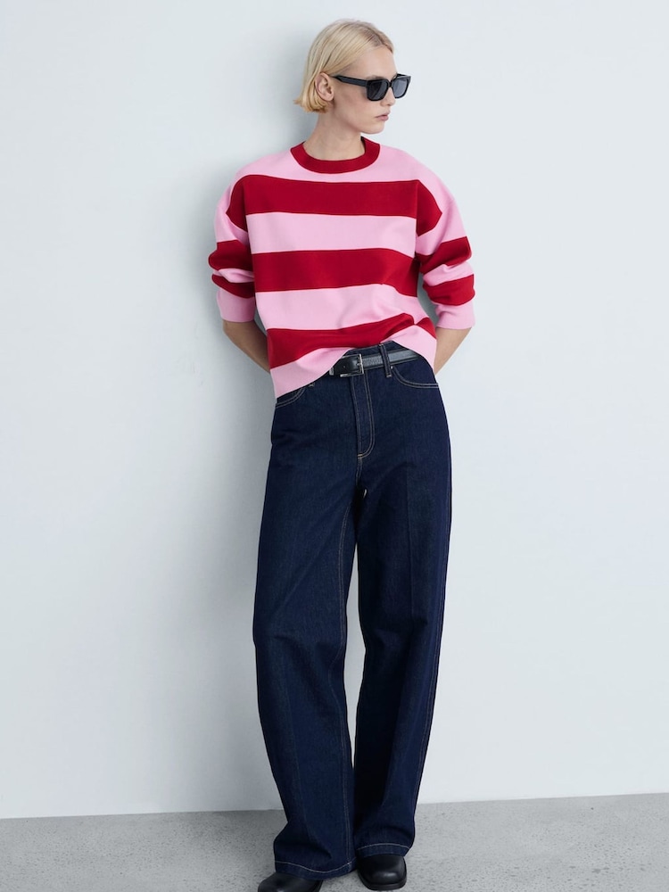 Mango Red Round-Neck Striped Sweater - Image 2 of 7
