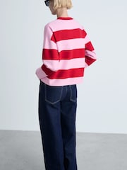 Mango Red Round-Neck Striped Sweater - Image 3 of 7