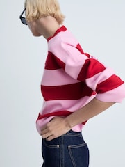 Mango Red Round-Neck Striped Sweater - Image 5 of 7