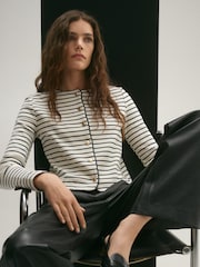Mango Cream Stripped Knit Cardigan - Image 1 of 6