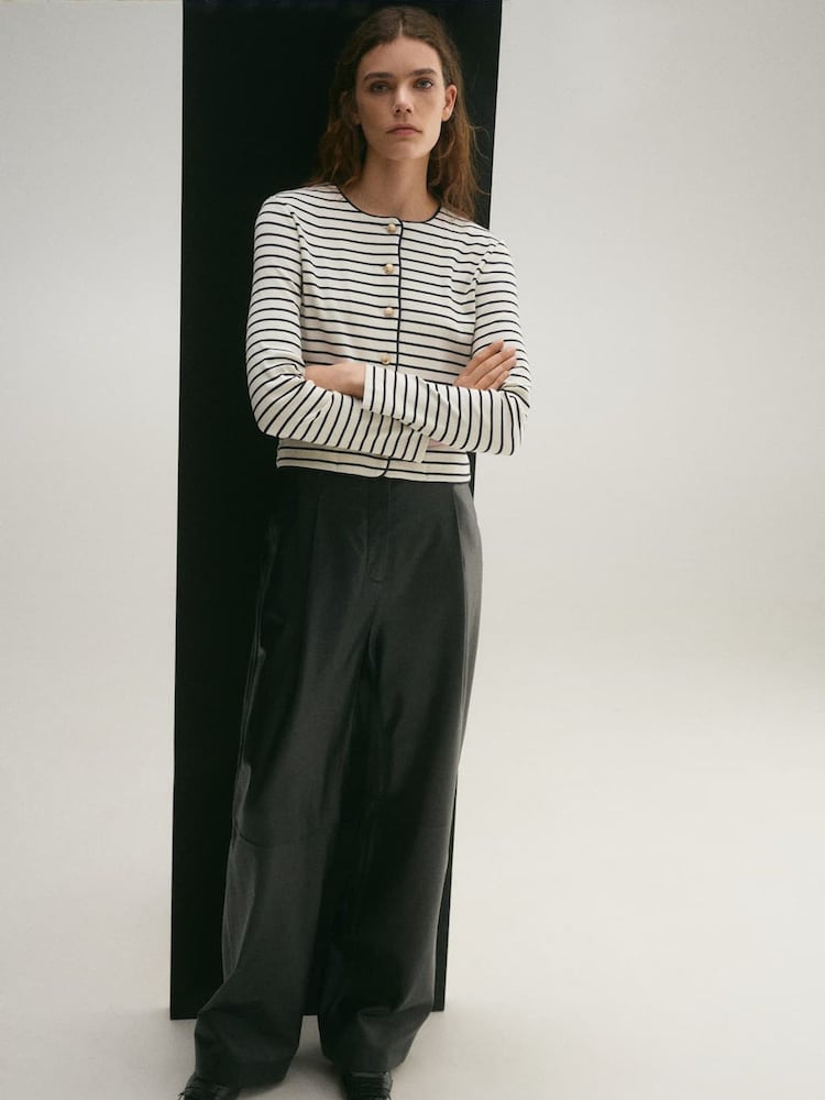 Mango Cream Stripped Knit Cardigan - Image 2 of 6