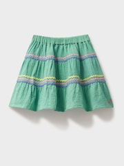 Crew Clothing Company Green 100% Cotton Tiered Ric Rac 100% Cotton Skirt - Image 1 of 3