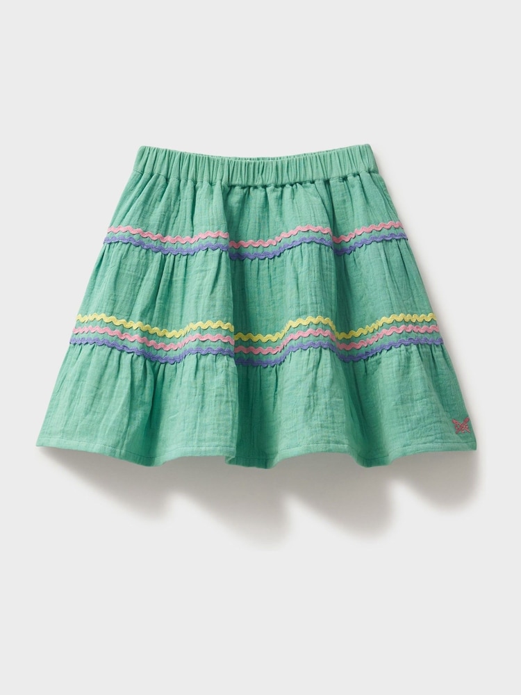 Crew Clothing Company Green 100% Cotton Tiered Ric Rac 100% Cotton Skirt - Image 1 of 3