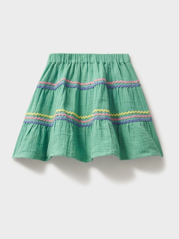 Crew Clothing Company Green 100% Cotton Tiered Ric Rac 100% Cotton Skirt - Image 2 of 3