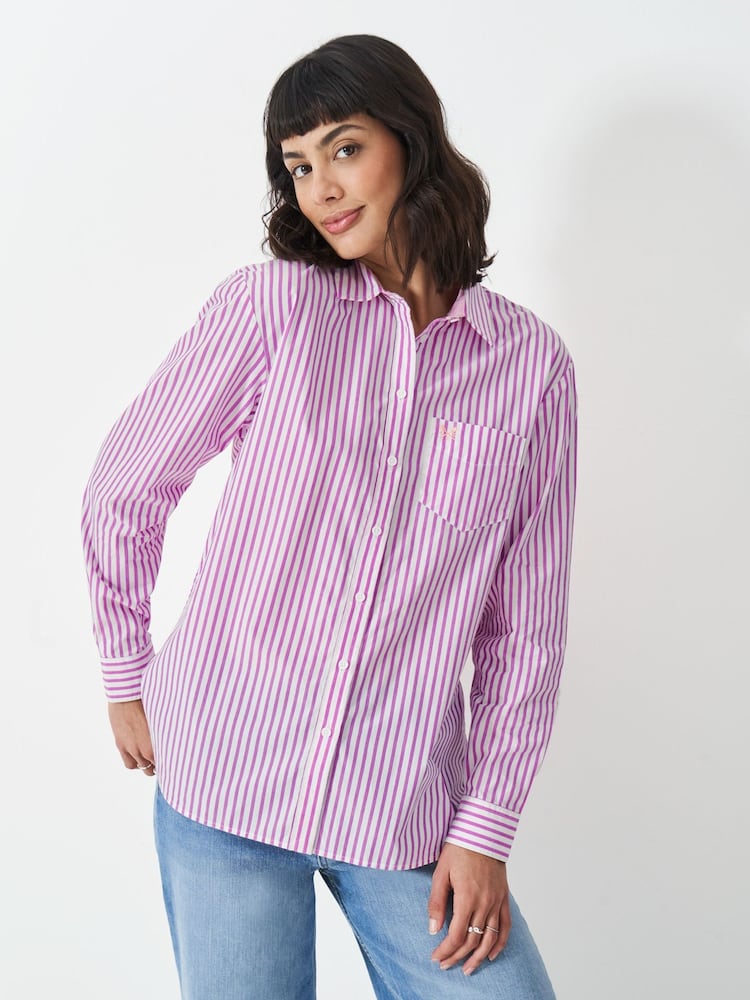 Crew Clothing Company Pink Relaxed Poplin 100% Cotton Shirt - Image 1 of 5